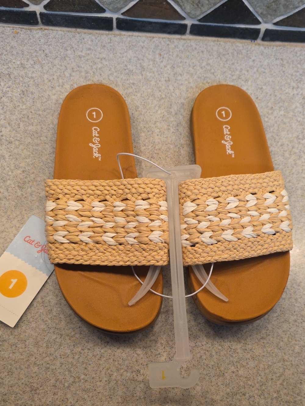 Cat & Jack Tan and Cream Braided Slide Sandals